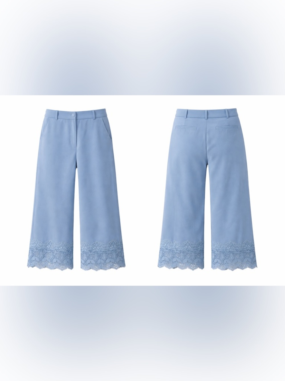 HALARA Lace Hem Cropped Pants XS Blue High Waisted Stretch NWT 23.5” Inseam - Picture 3 of 3